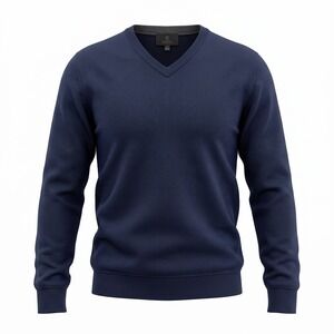 Lachlan V-Neck Sweater Large Navy Blue Cotton Knit Preppy Dark Academia